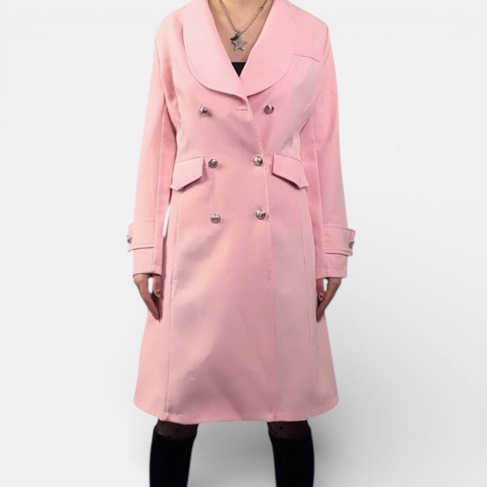 Pastel Blush Pink Double Breasted Kpop Anime Kawaii Trench Jacket Sz Medium